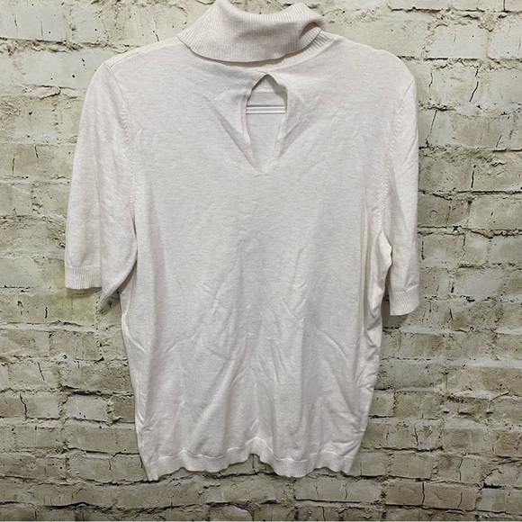 Lane Bryant Ivory Soft Ribbed Mock Neck Short Sleeve Stretch Top - Picture 3 of 6